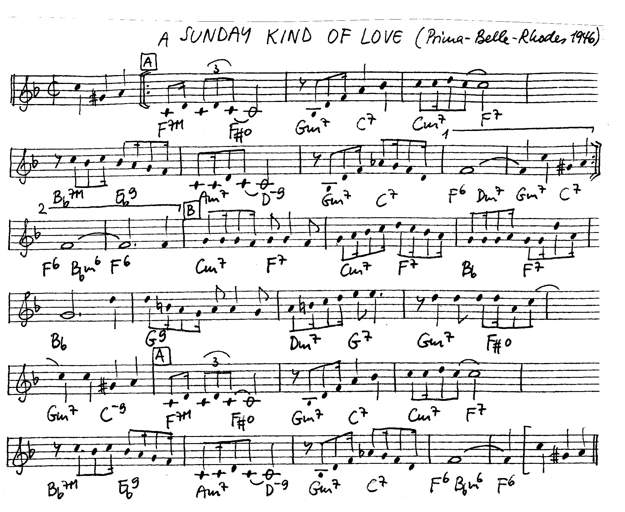 a sunday kind of love free jazz leadsheet - Courtesy of the Jungle Jazz Band